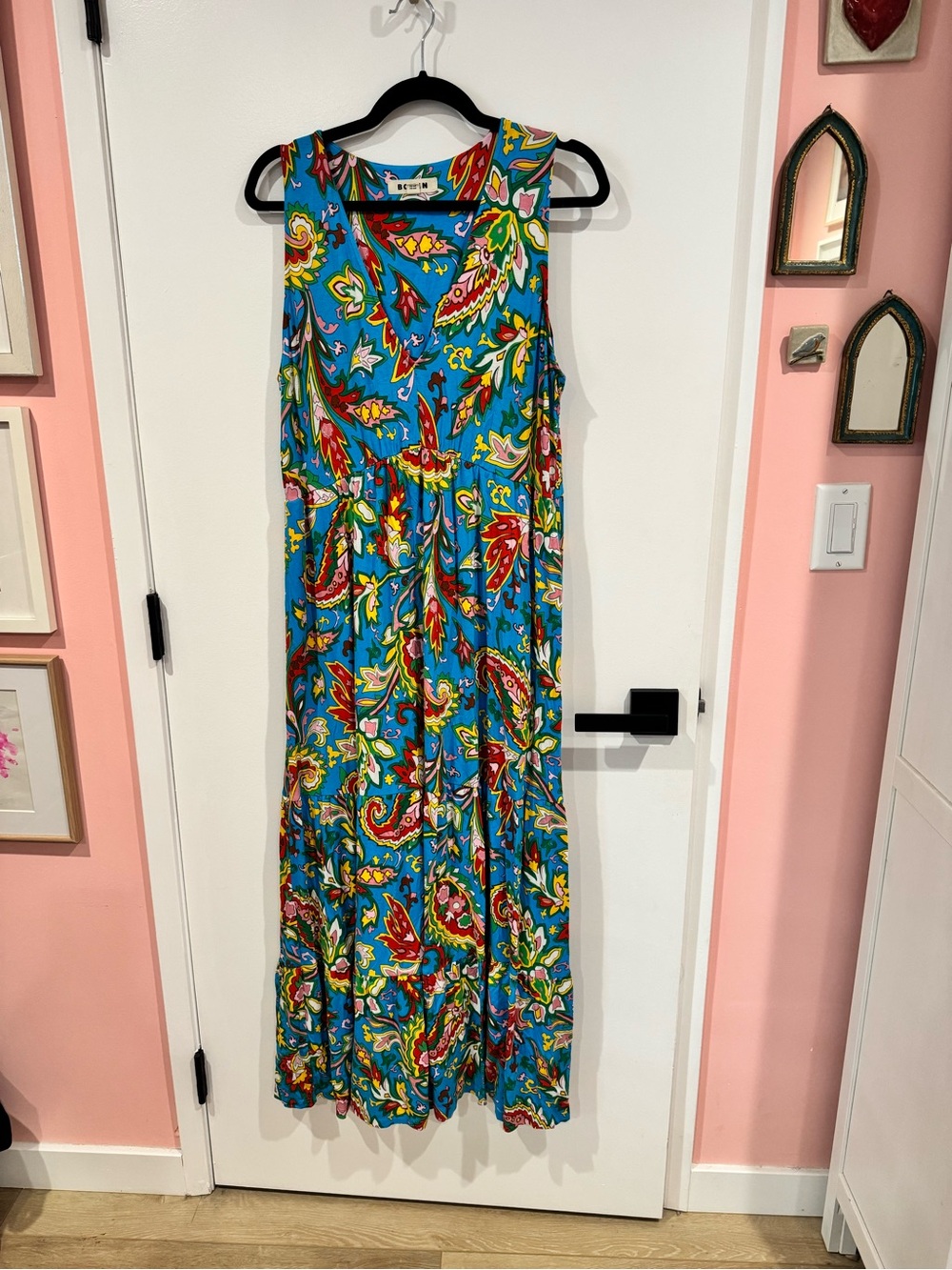 Boden Blue Paisley Dress with Red, Yellow and Green Accents, 12